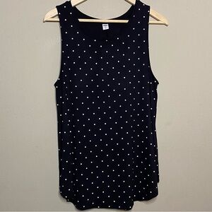 Old Navy Blouse Tank Women Large Black White Polka Dot Sleeveless Rayon Spandex